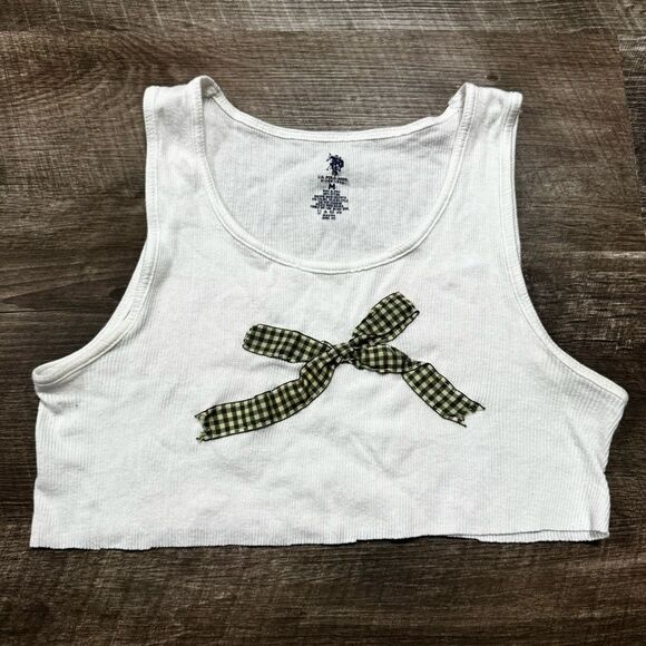 U.S. Polo Assn. Tops - U.S. Polo Assn. White Crop Top with Green Bow